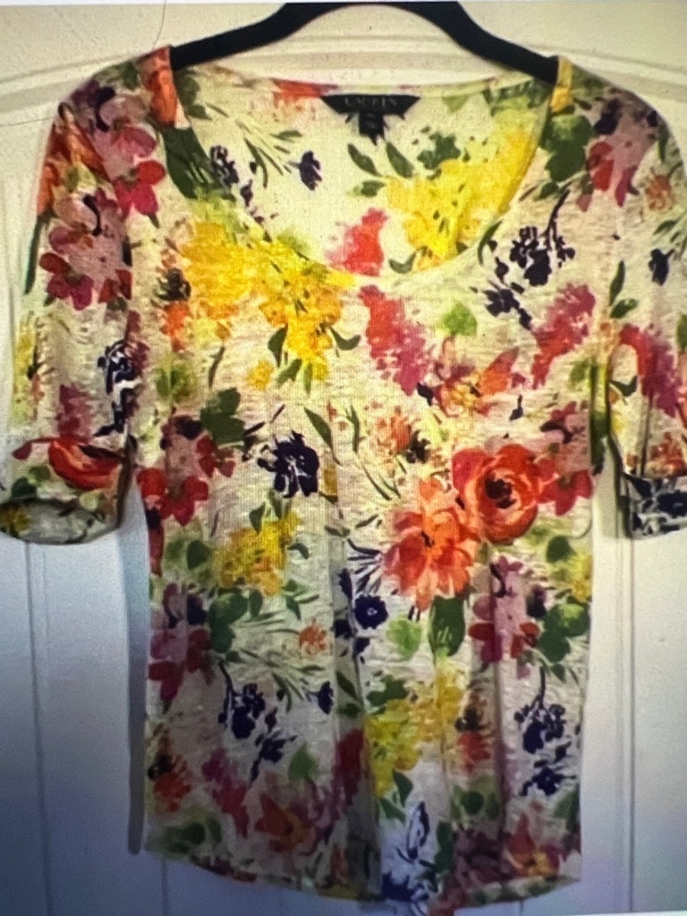 Lauren Ralph Lauren 100% Linen floral short sleeve Sweater